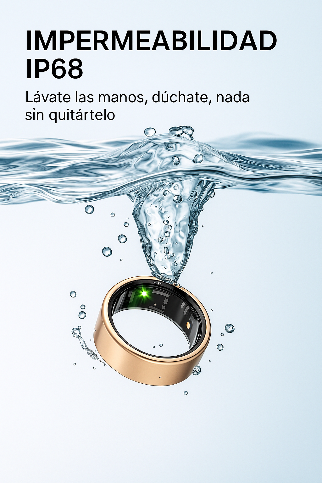 Anillo Inteligente de Salud IP68 – Control de Ritmo Cardiaco, Oxígeno, Sueño y Calorías para Mujer y Hombre