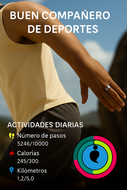 Anillo Inteligente de Salud IP68 – Control de Ritmo Cardiaco, Oxígeno, Sueño y Calorías para Mujer y Hombre